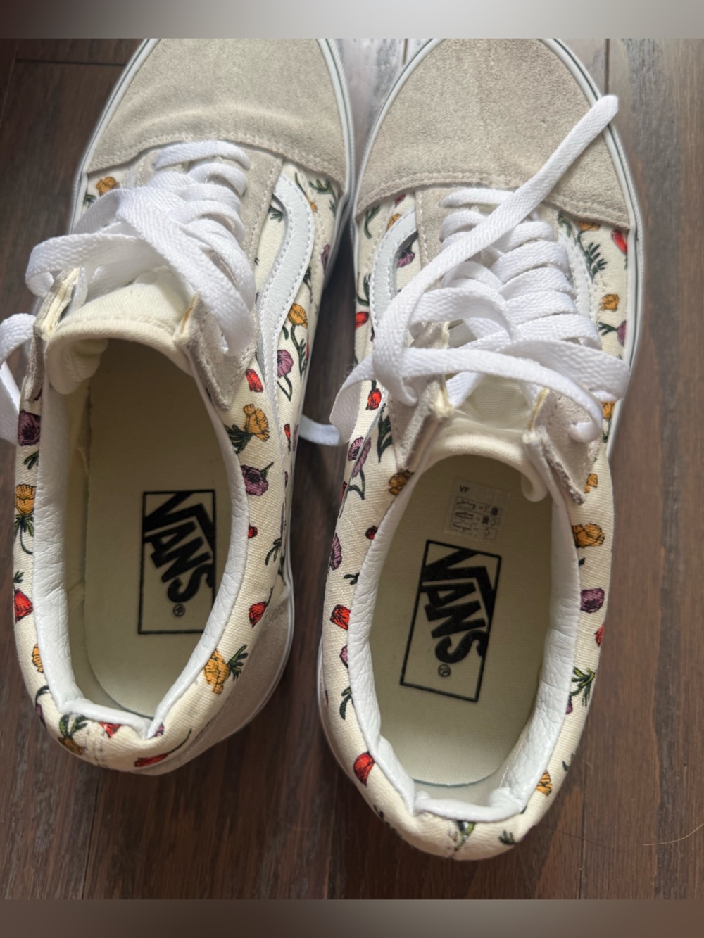 Vans Old Skool Floral Shoes sneakers woman’s size 10.5 cream suede - Picture 8 of 14